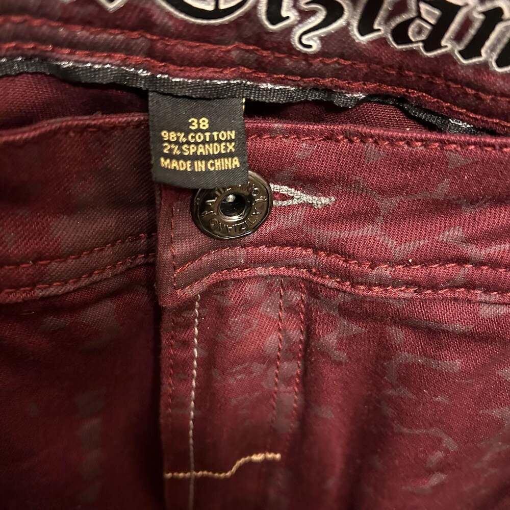 A. Tiziano Men's Size 38 Burgundy Moto Biker Jeans j3 - Picture 6 of 6